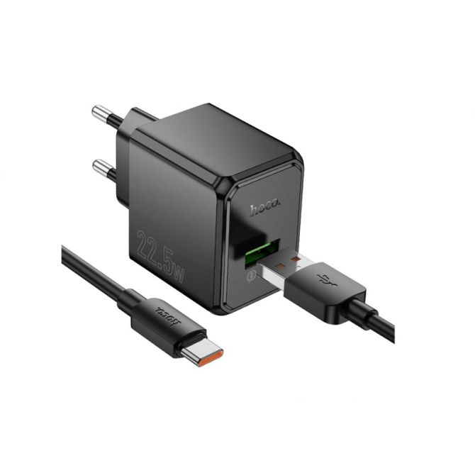Мережевий зарядний пристрій 1USB Hoco CS17A Multi-Protocol 22.5W Black + Type-C Cable-2
