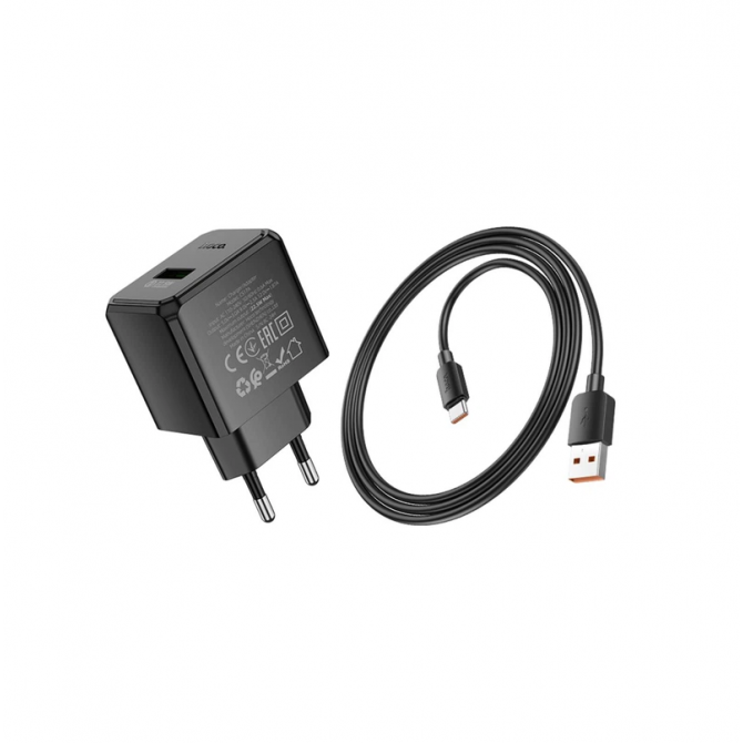 Мережевий зарядний пристрій 1USB Hoco CS17A Multi-Protocol 22.5W Black + Type-C Cable-3