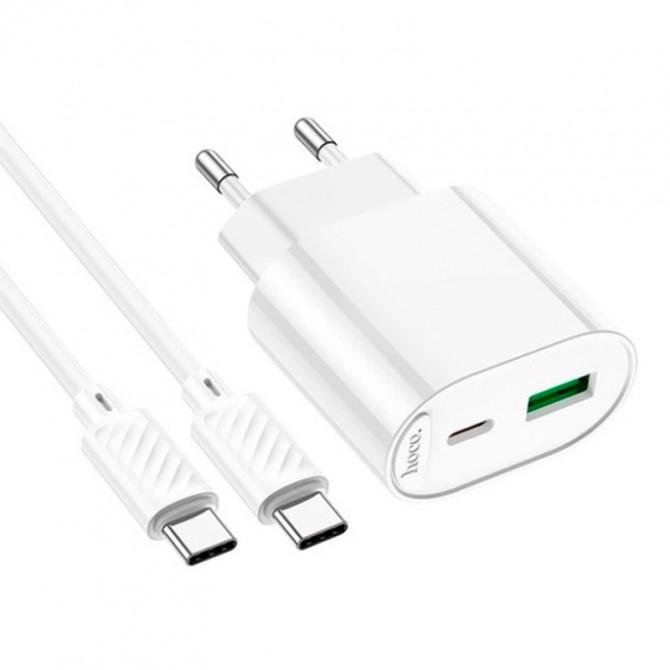Мережевий зарядний пристрій 1USB + Type-C Hoco C109A Fighter QC3.0 18W White + Cable Type-C-1